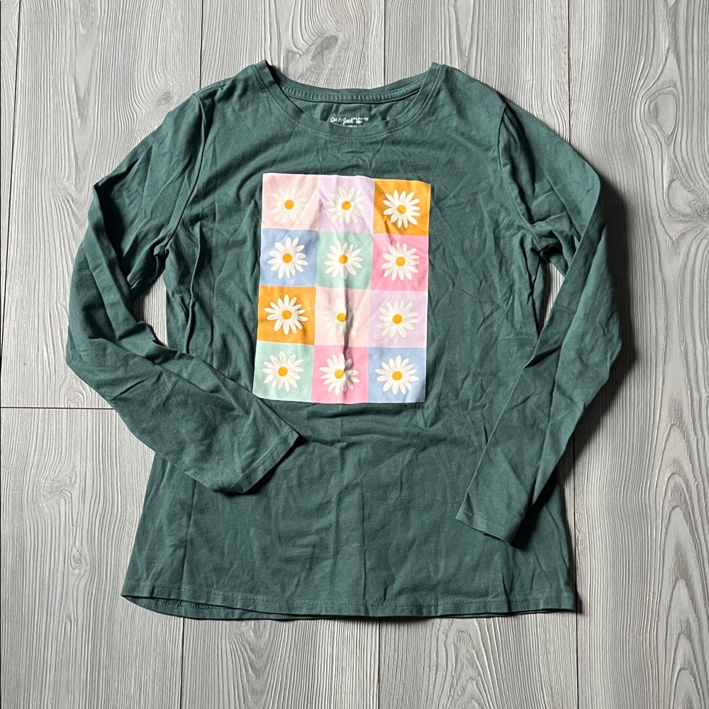 Cat & Jack 10/12 PLUS Green Long Sleeve with Floral Patch